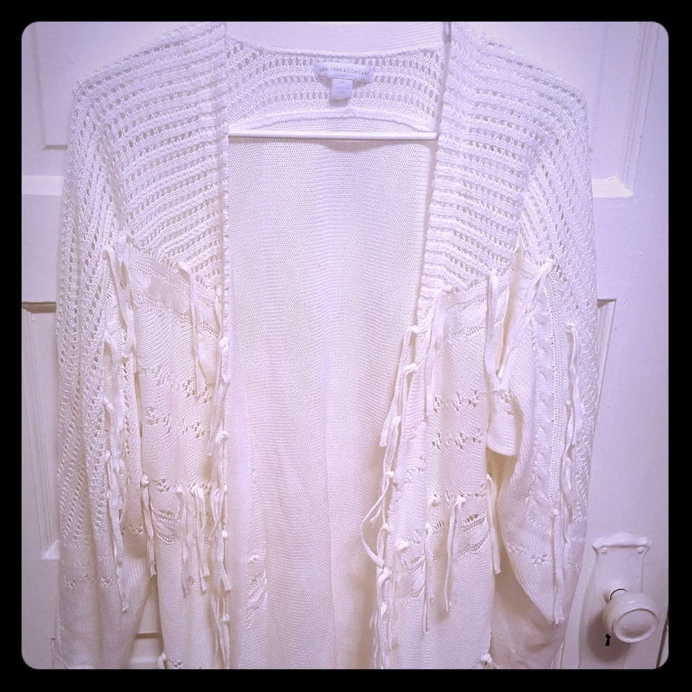 NY&C white fringe cardigan